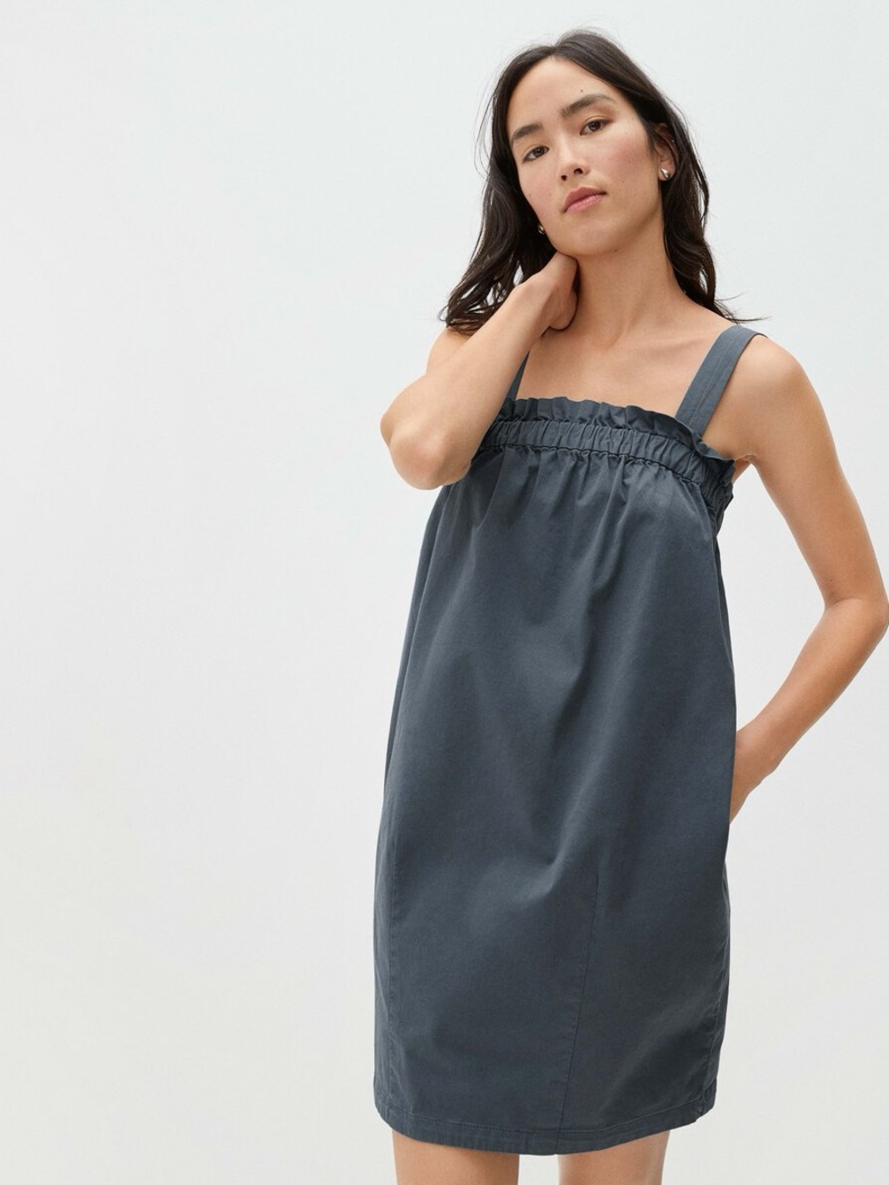Everlane The Paperbag Mini Dress Organic Cotton Dark Slate Gray Sleeveless